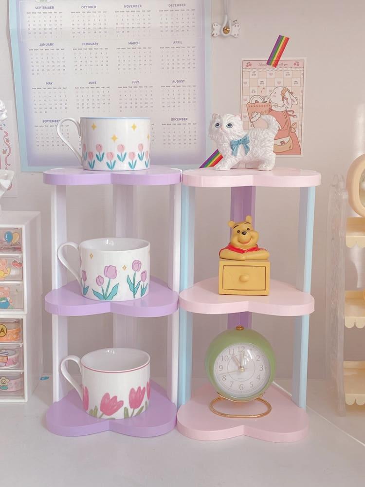 파스텔 하트 3단 선반 진열대 피규어 접시 그릇 정리대