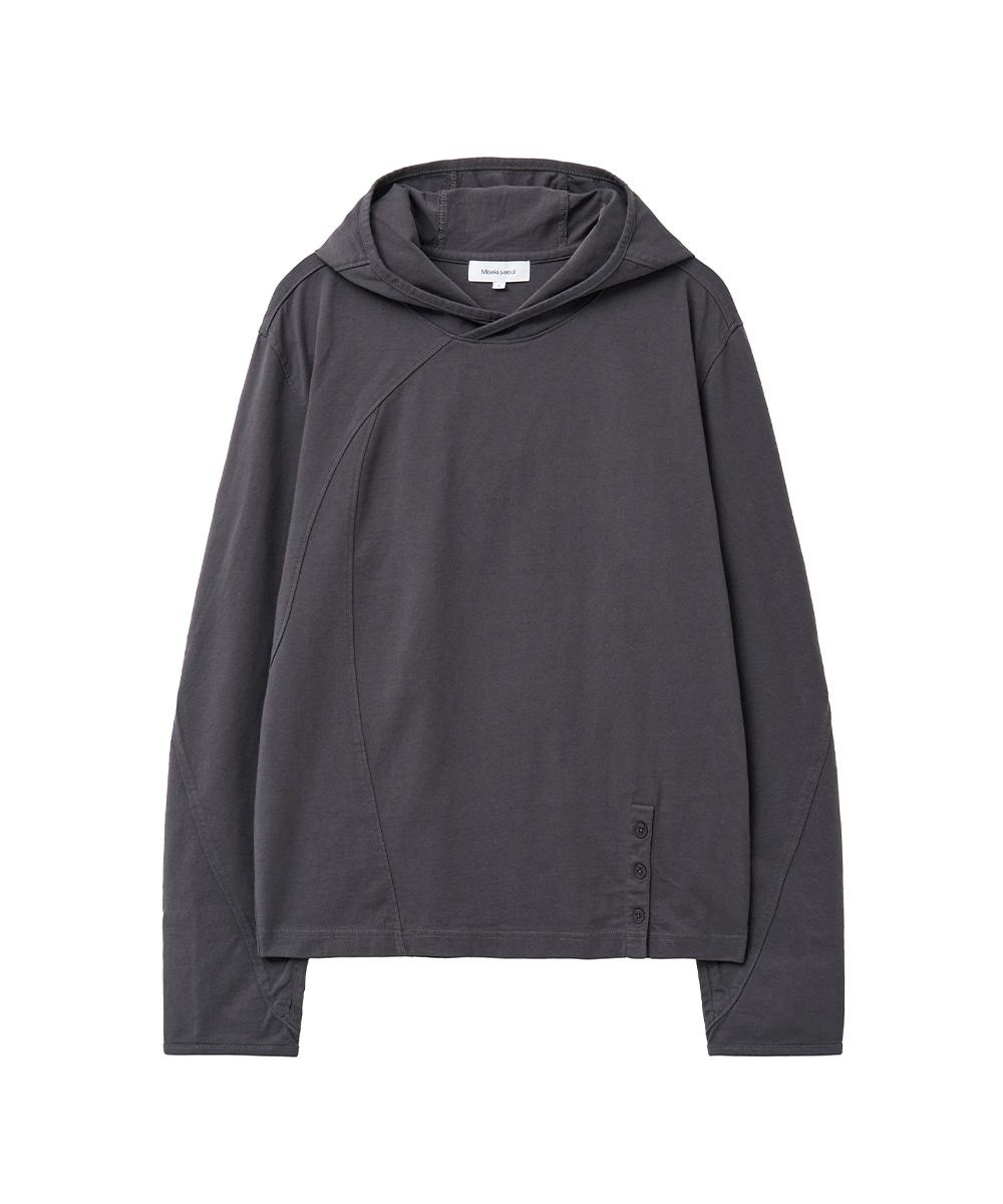 Placket detail hoodie top CHARCOAL
