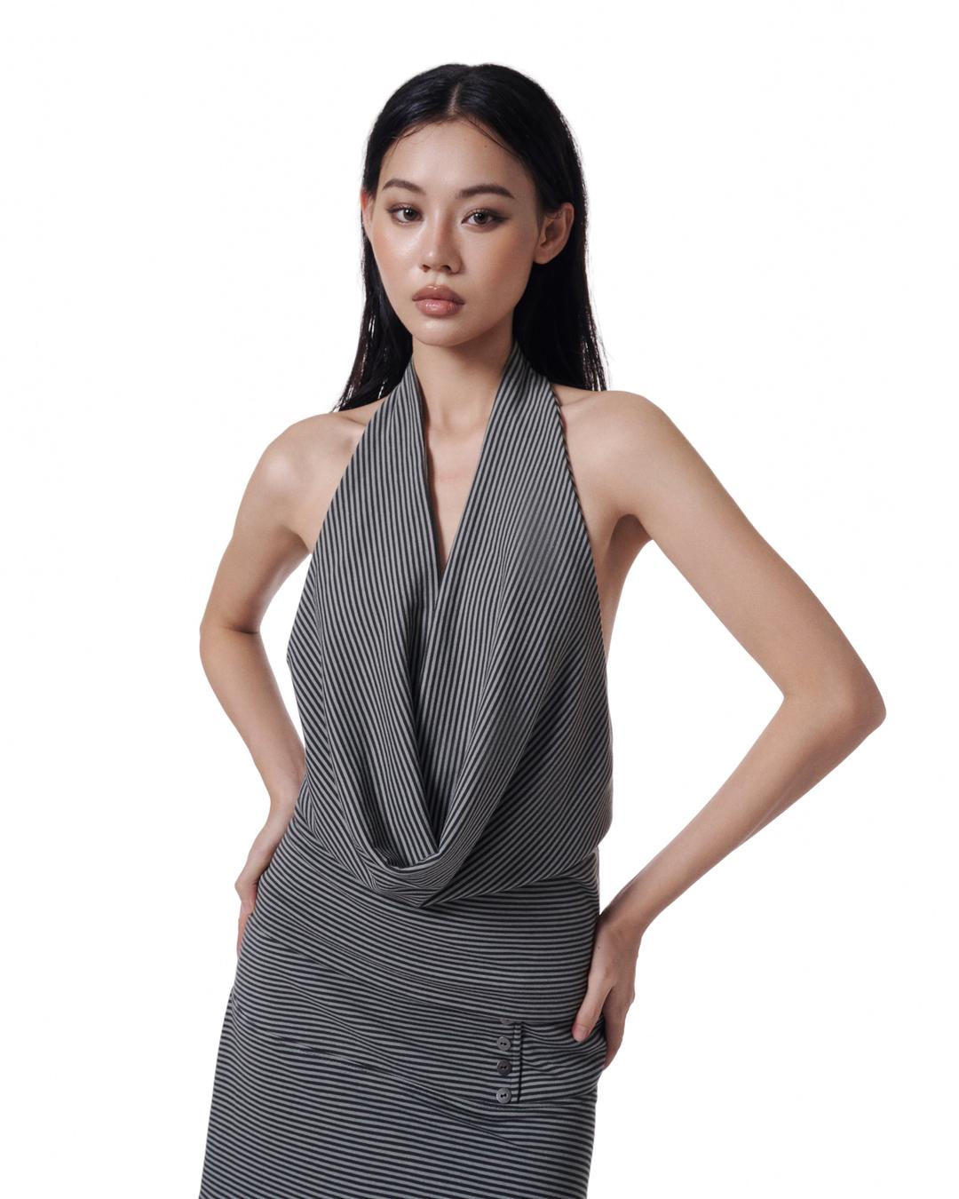 Pinstripe Halter Drape Top – Plop Apparels