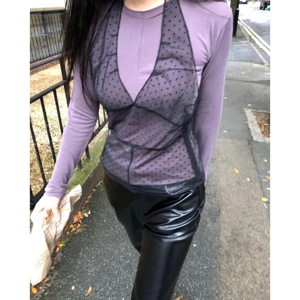 (흰검 당일) noproblem 노프라블럼 도트 뷔스티에 홀터넥 시스루 블라우스 (3c)