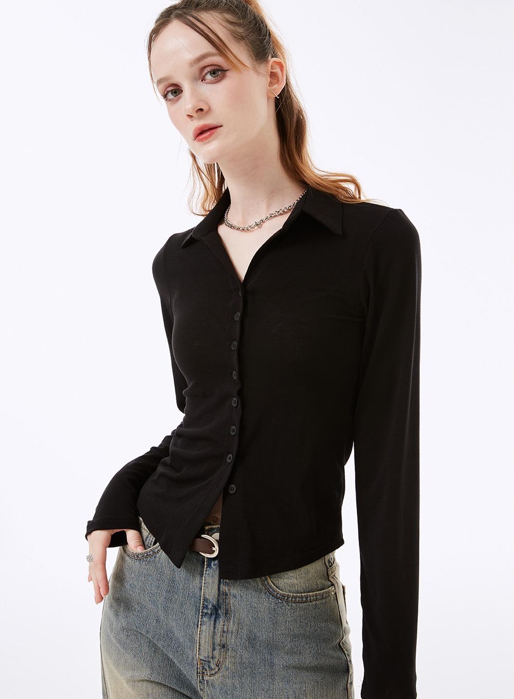 차차콘 카라 버튼 긴팔티