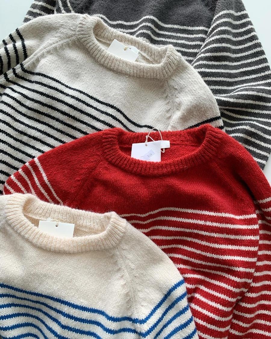 le stripe semi balloon-sleeve knit