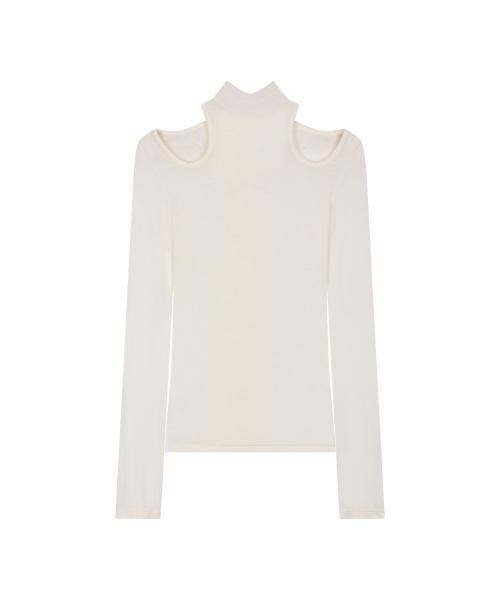 WOOL HIGH NECK SCARF LONG SLEEVE TOP, IVORY