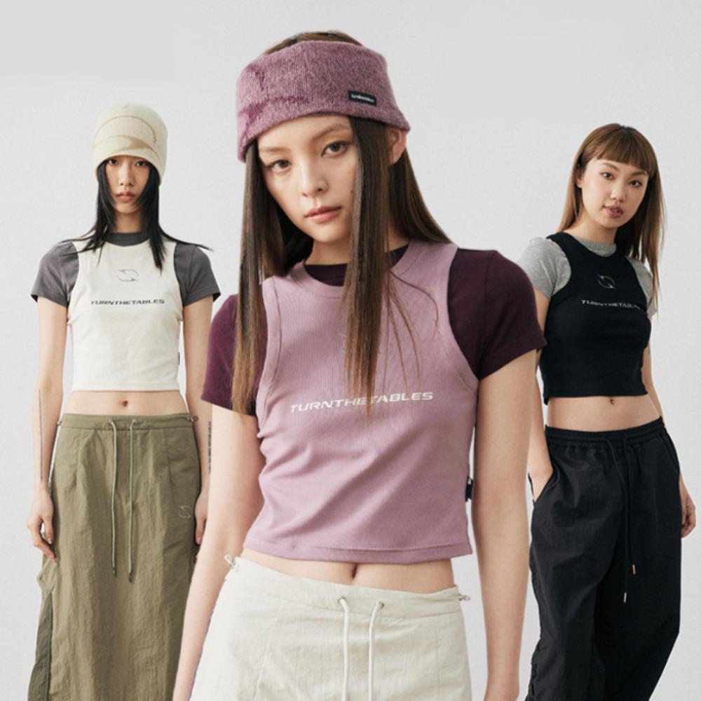 KGOODS 반팔 크롭 티셔츠 레이어드 티셔츠 일체형 구디즈월드