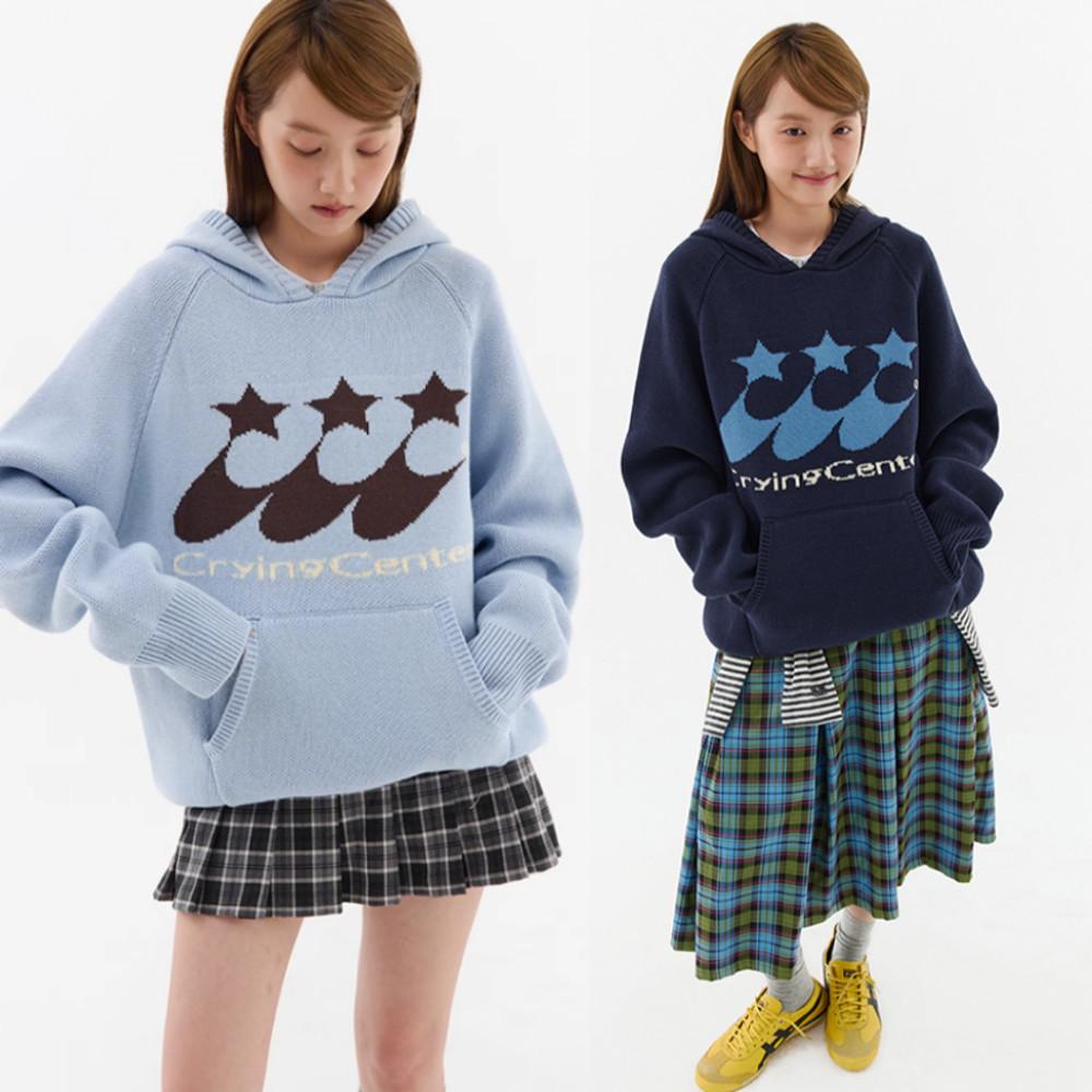 CRYINGCENTER 크라잉센터 니트 레트로 혜성 후드 니트 포켓 스웨터