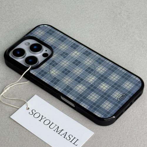 [+맥세이프] Blue haze plaid  에폭시범퍼케이스
