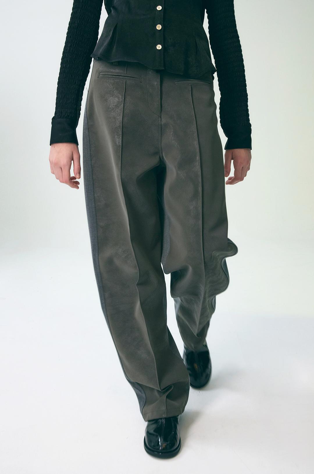 G_TAILORED HALF LEATHER PANTS / GREY