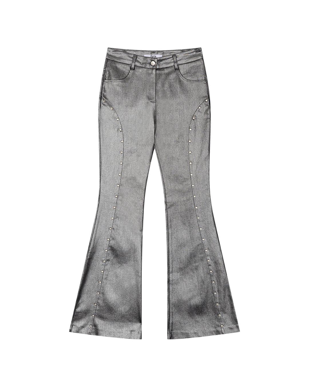 LINE STUD BOOT CUT PANTS, SILVER