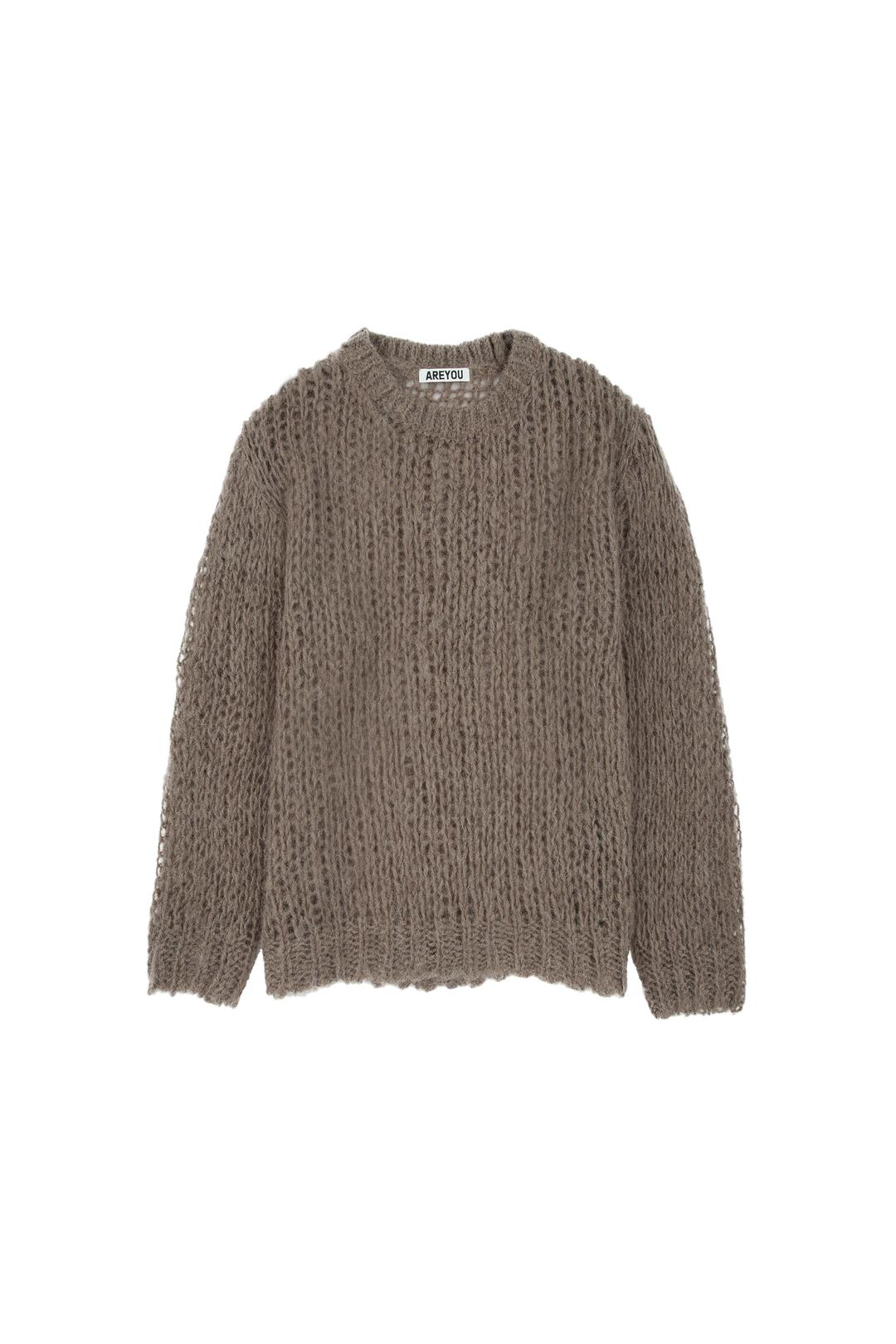 NETTED SEE THROUGH MOHAIR ALPACA KNIT, BROWN (11.10 출고예정)