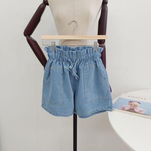 리본청반바지 데님 밴딩 반바지