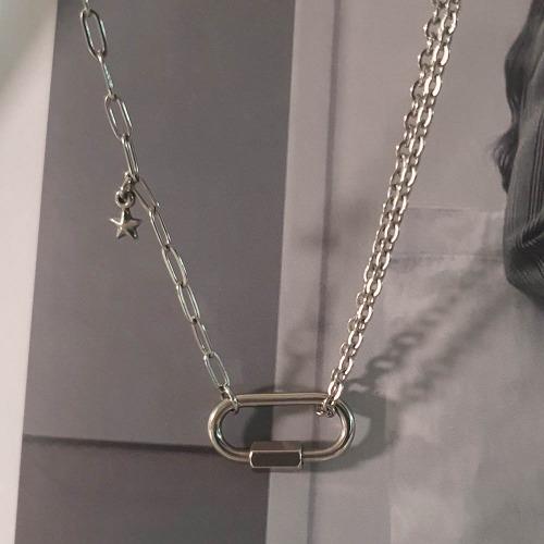 *made* 두줄 언발 별 써지컬스틸 체인 목걸이 키치 팬던트 링 포인트