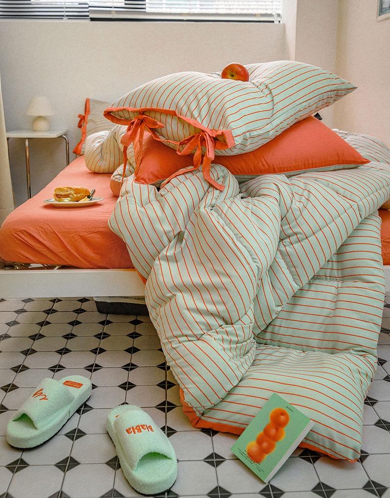 [모음]에센셜 스트라이프 포인트 항균 차렵이불 단품/세트 (SS/Q) 8컬러