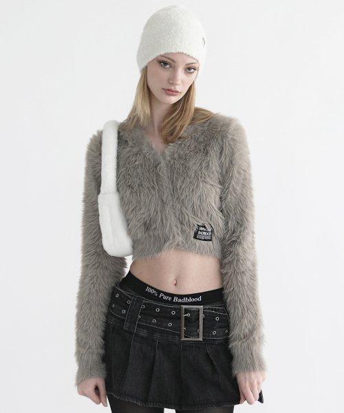 Pure 모헤어 크롭 가디건 - 베이지