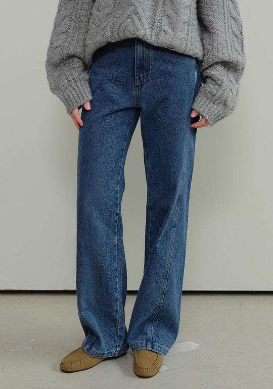 Deep blue line wide denim