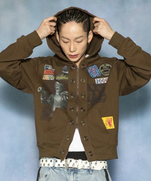 GHD048 락업 아일렛 후드 집업 (OLIVE)