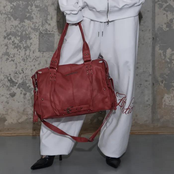 BELTED WASHING LEATHER BAG (CHERRY RED) F25ZE990