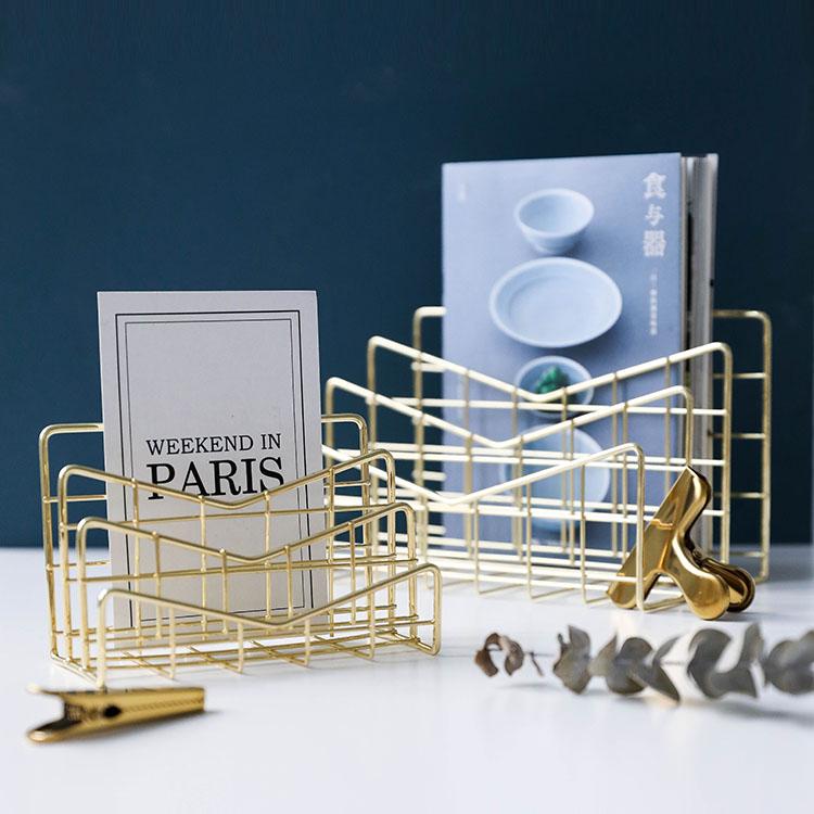 골드 철제 책꽂이 잡지 보관 랙