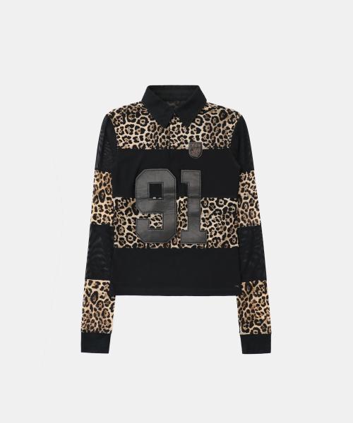 빈티지 클럽 럭비 셔츠 슬림핏 - 레오파드/블랙