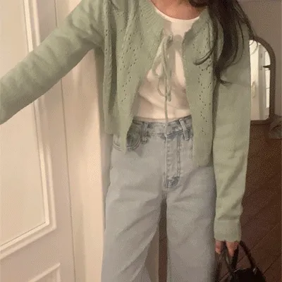 ( 2colors-! ) 스윗 펀칭하트리본니트가디건nt