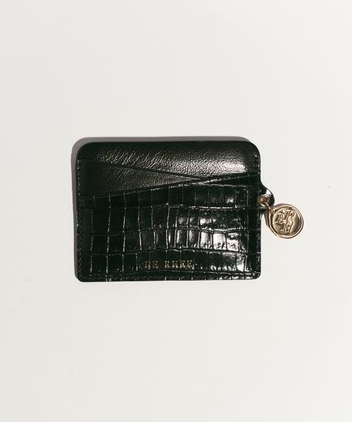 COWHIDE CROC-EFFECT CARD WALLET
