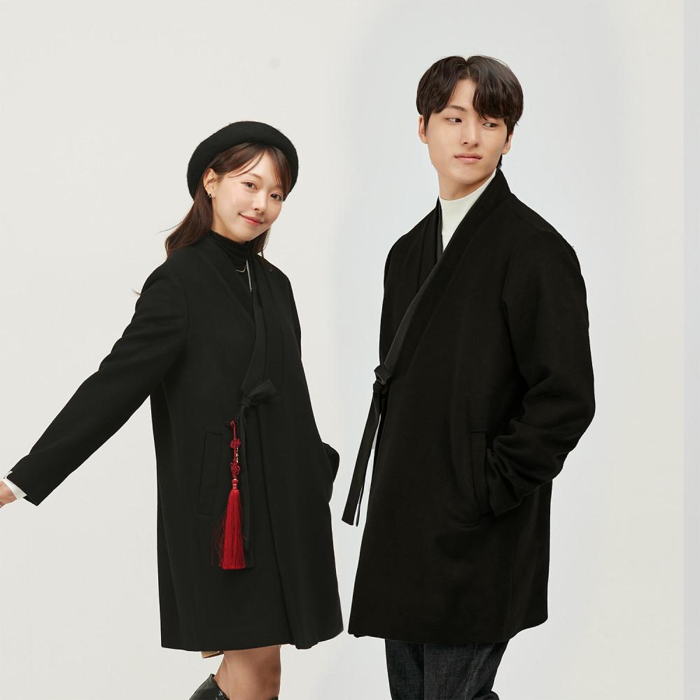 리슬 램스울 오각깃 두루마기 코트 블랙 겨울 남자 여자 남녀공용 생활한복