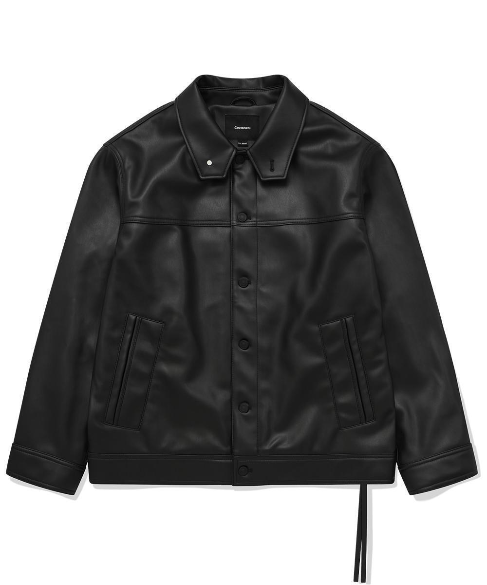 비건 레더 트러커 자켓 블랙