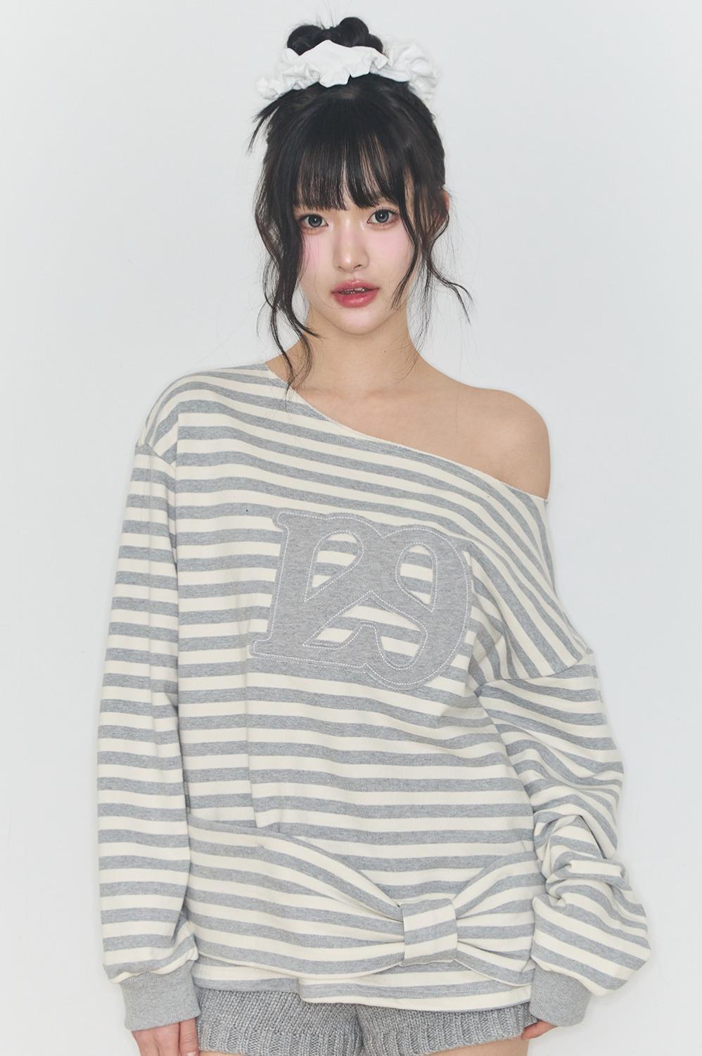 129 스트라이프 맨투맨 아이보리 멜란지