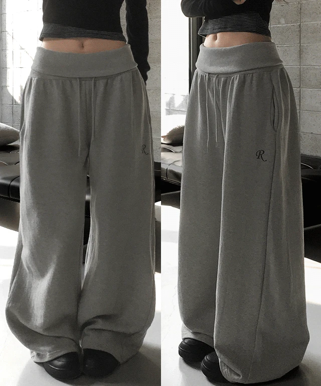 [군살커버/넓은밴딩] 엘르 폴딩 시보리밴딩 와이드 롱팬츠