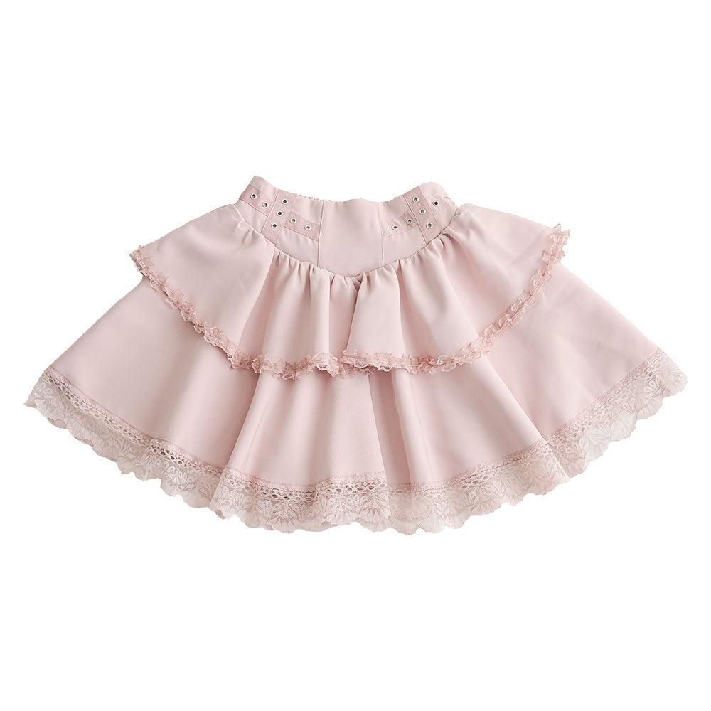 シルバーハトメボリュームレースフレアミニスカート - ピンク / M