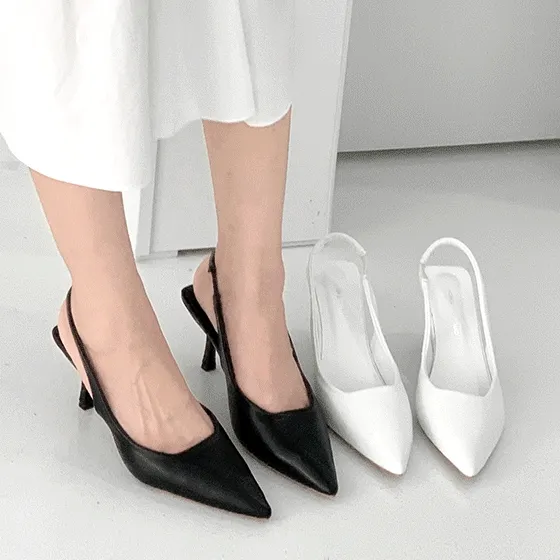 [💛주문폭주/착화감굿👍] 폭신 스틸레토 스퀘어 밴딩 슬링백 키튼힐(5cm)-5019