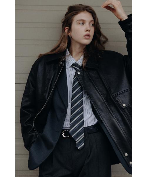 UNISEX OVERSIZED VINTAGE LEATHER BLOUSON_UDJU5C104_BLACK