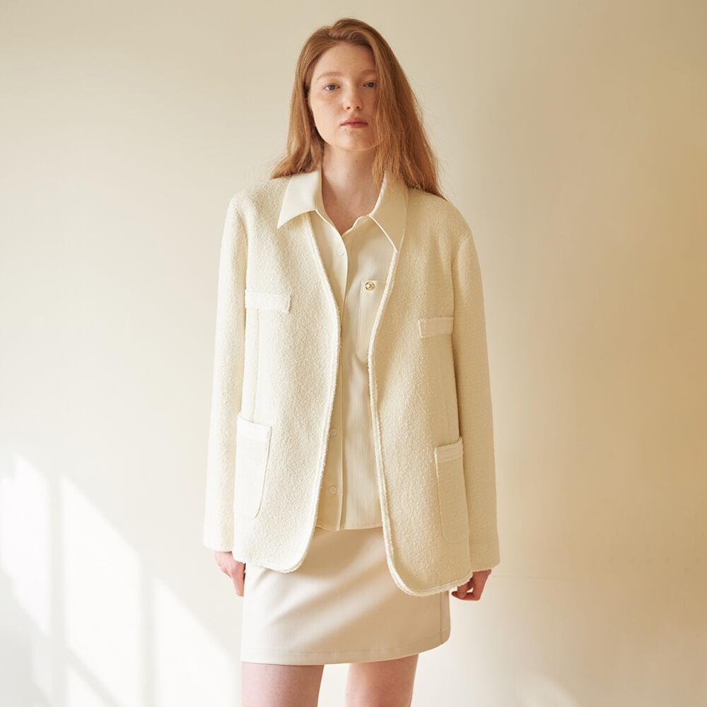 Merino Wool Tweed Jacket Ivory