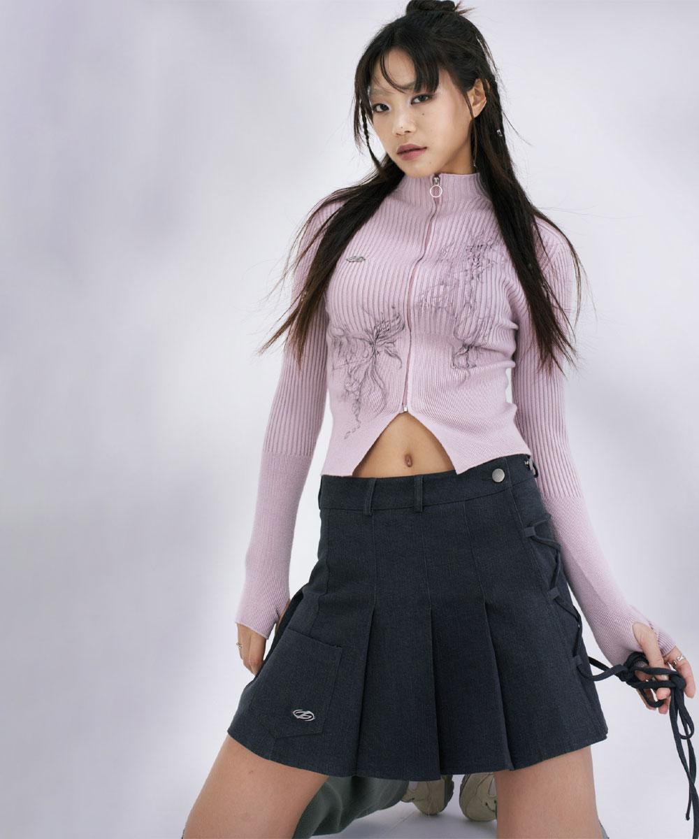 Denim pleats wrapped skirt (Charcoal)