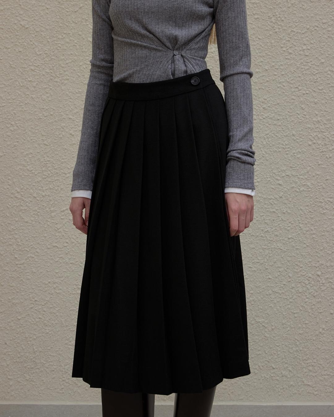 [노머] Long gather skirt Black