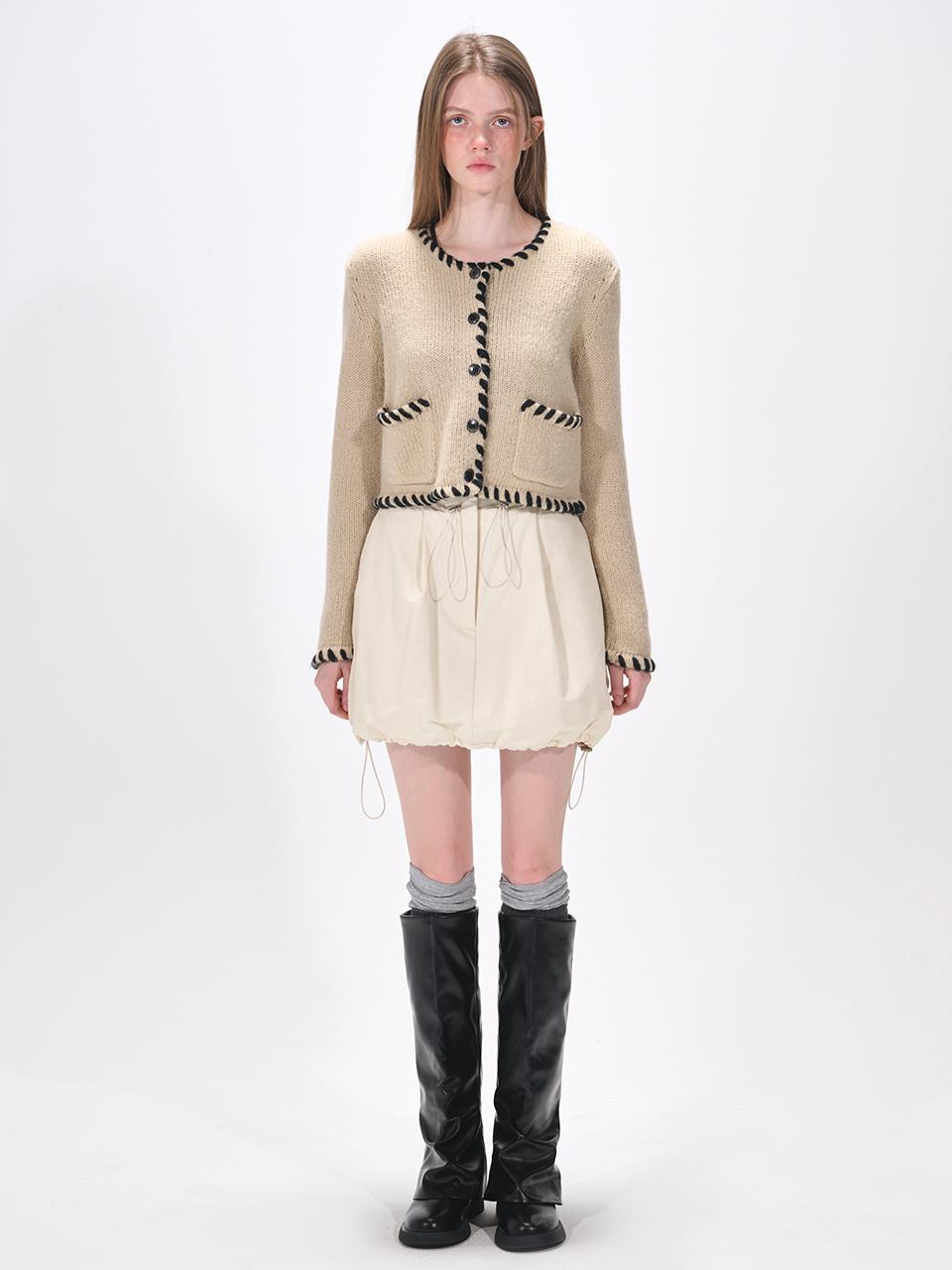 Stitch Point Knit Cardigan, Yellow Beige