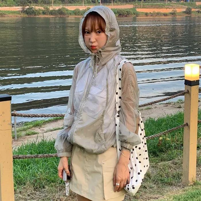 SHIRRING SHEER HOODED WINDBREAKER LGR