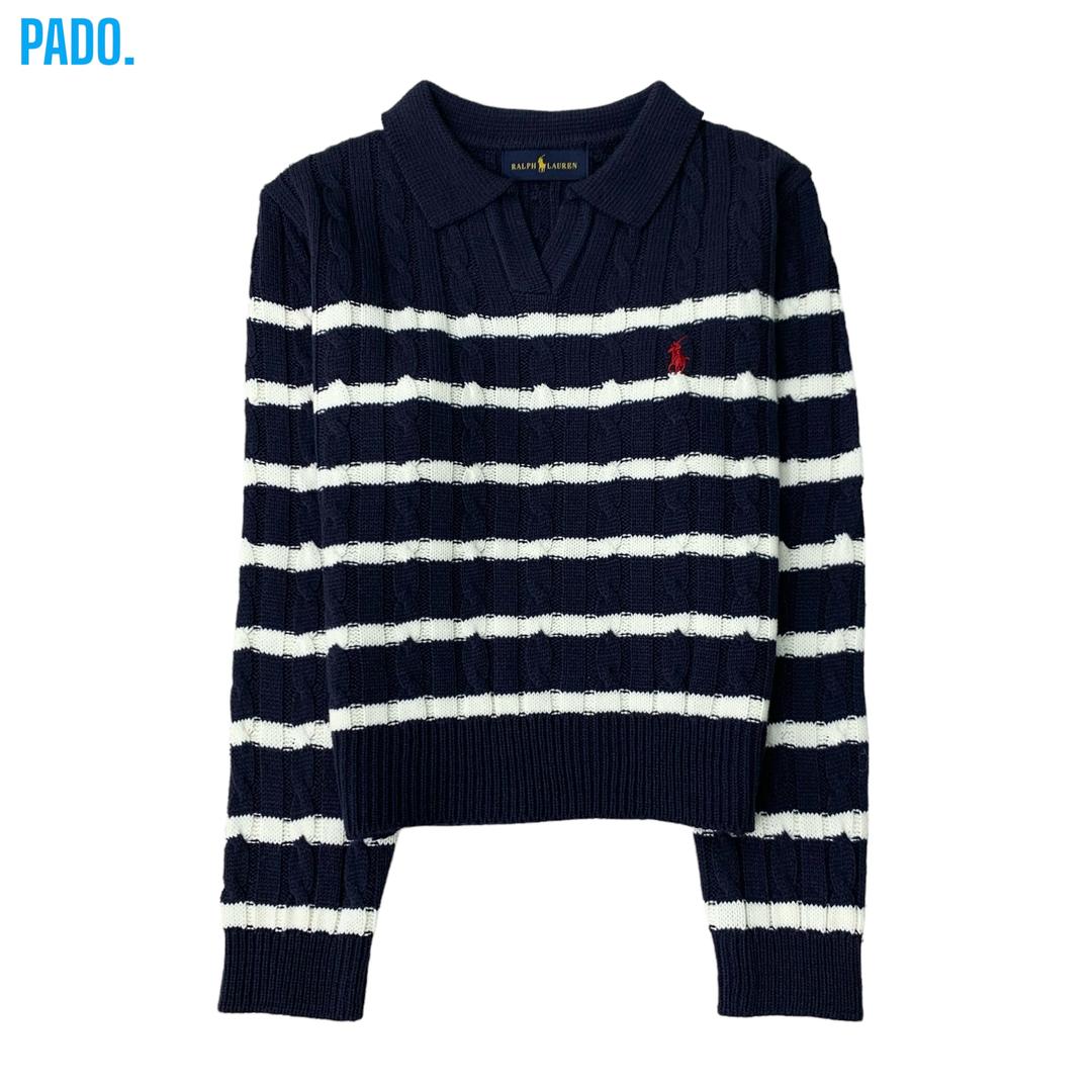 [W]폴로 단가라 V넥 니트 (네이비)