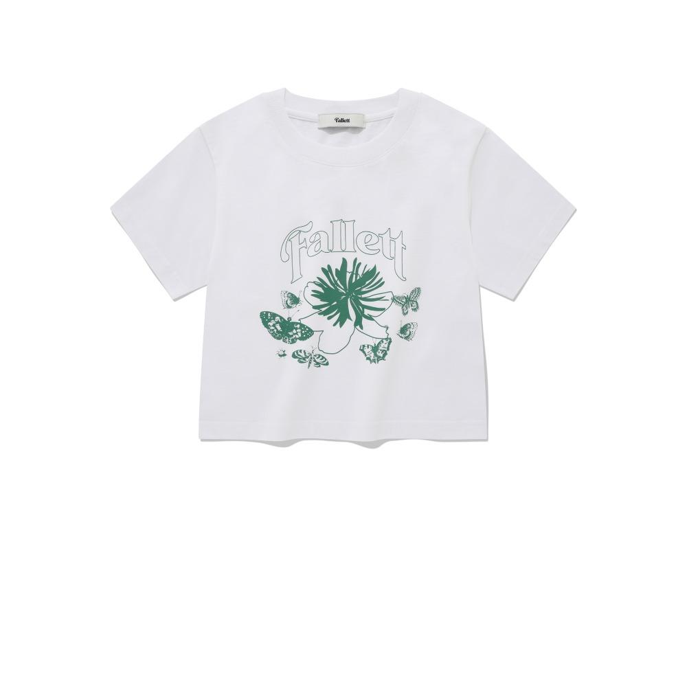 플라워 크롭 반팔티 화이트