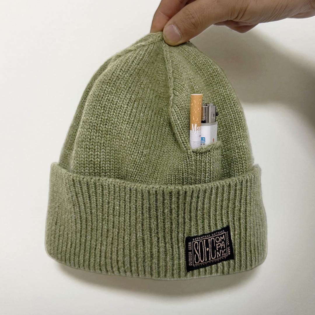 Lighter Pocket Knitted Beanie_12UFC902 OLIVE