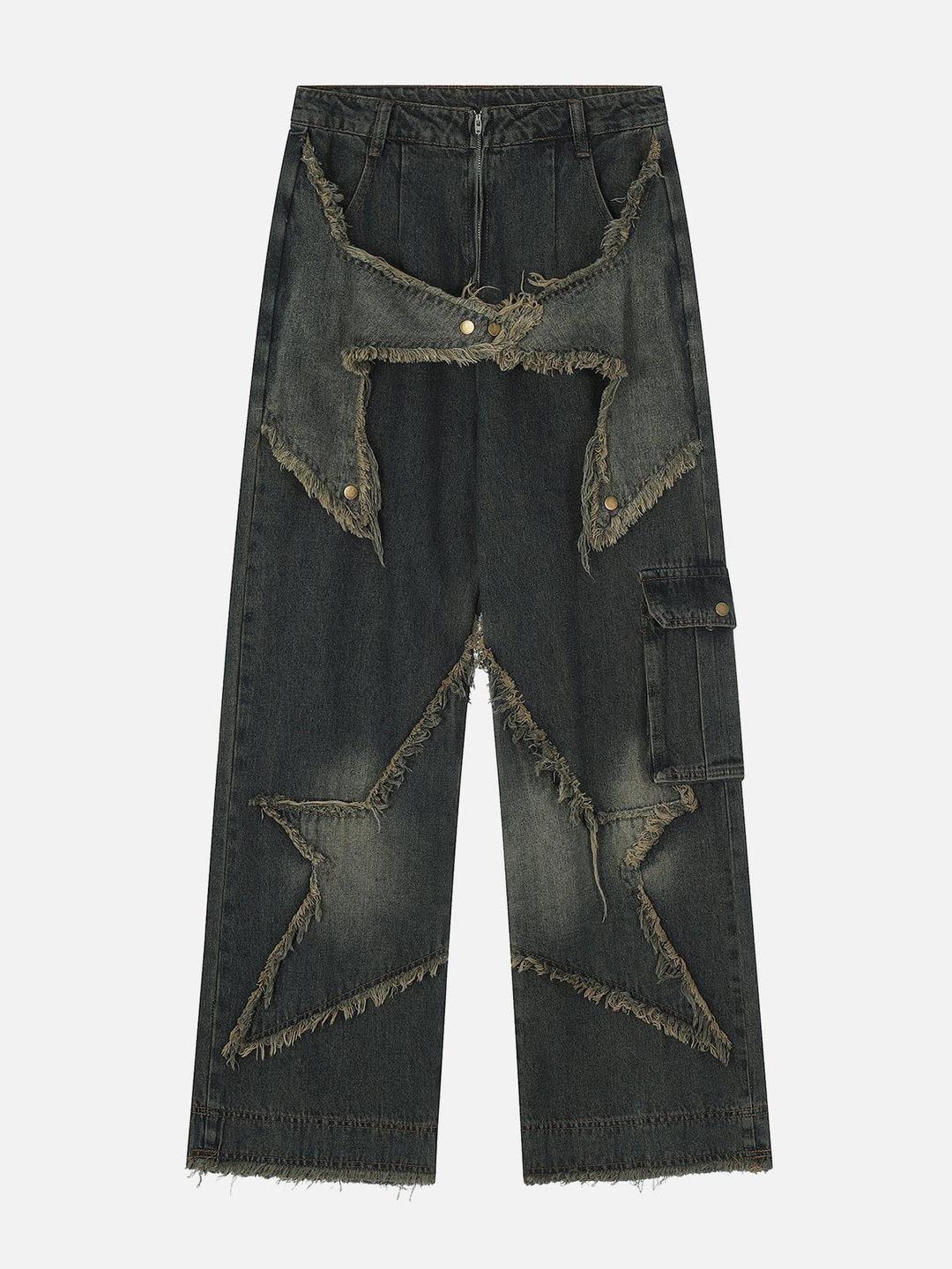 Aelfric Eden Distressed Effect Patchwork Star Denim Jeans  @shuuuie - Blue / 25