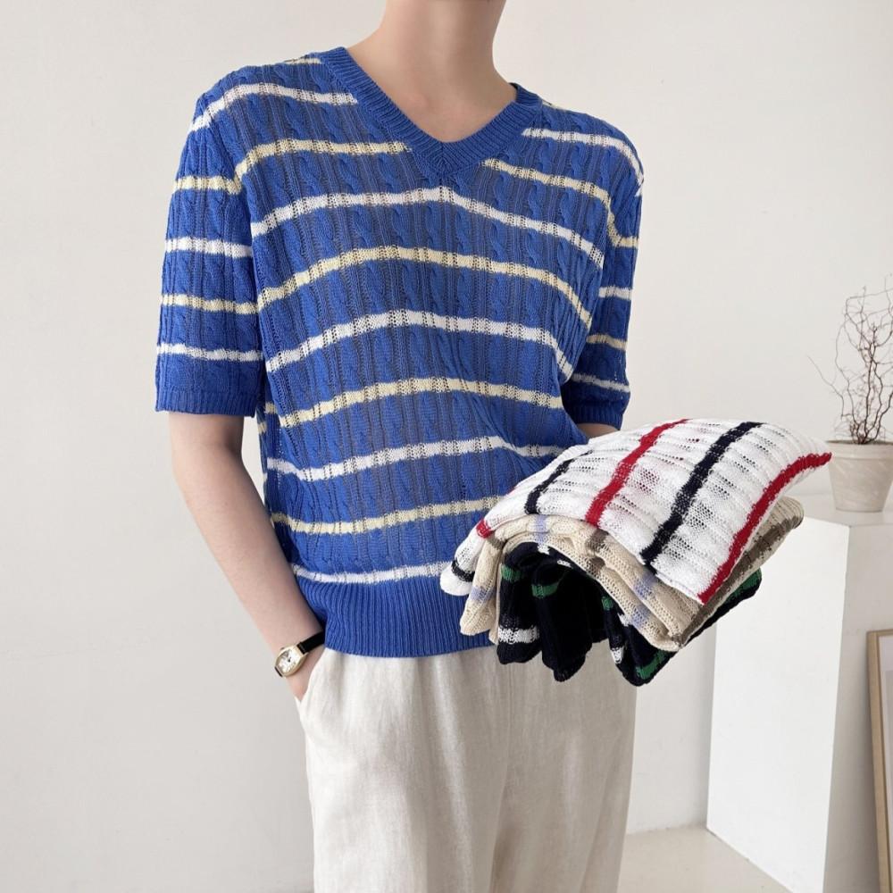 꽈배기 반팔니트 여성 여름 루즈핏 세미크롭니트 라운지 케이블 단가라니트