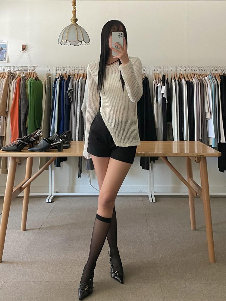 베글 여리여리 어깨트임 언발 사선 슬릿 트임 니트 (3color)