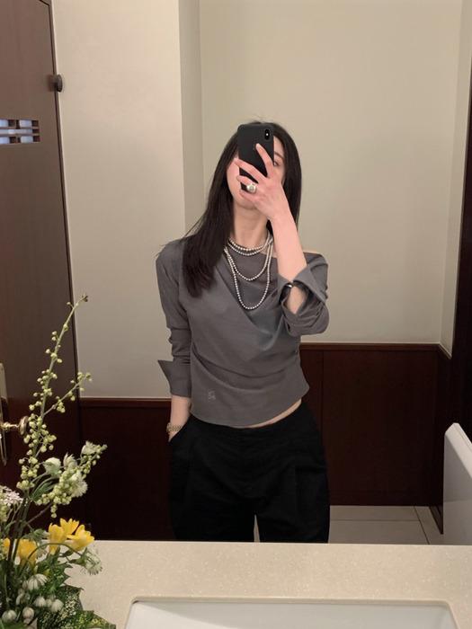 보트넥 드레이프 블라우스