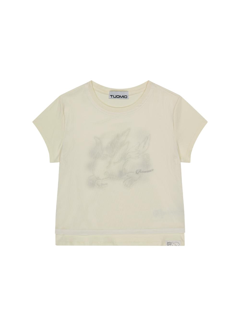 MESH LAYERED GRAPHIC T-SHIRT [BUTTER]