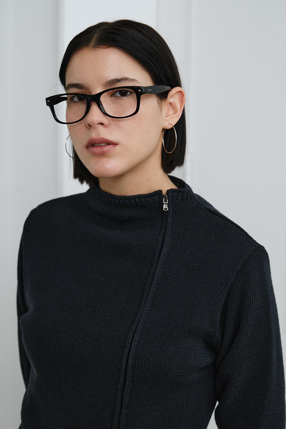 oblique zip-up knit - navy