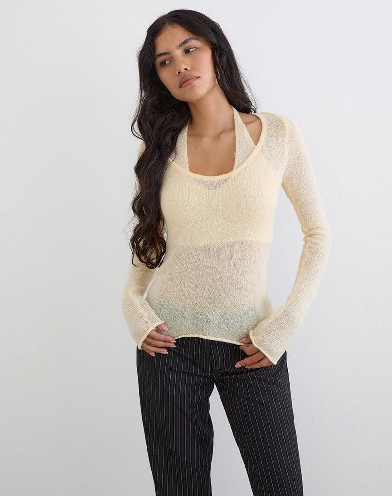 Misora Long Sleeve Top in Sheer Knit Lemon - XXS