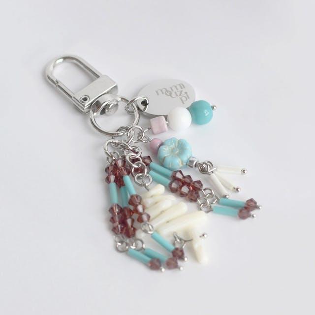 비즈 에스닉 플라워 천연 산호 원석 포인트 키링