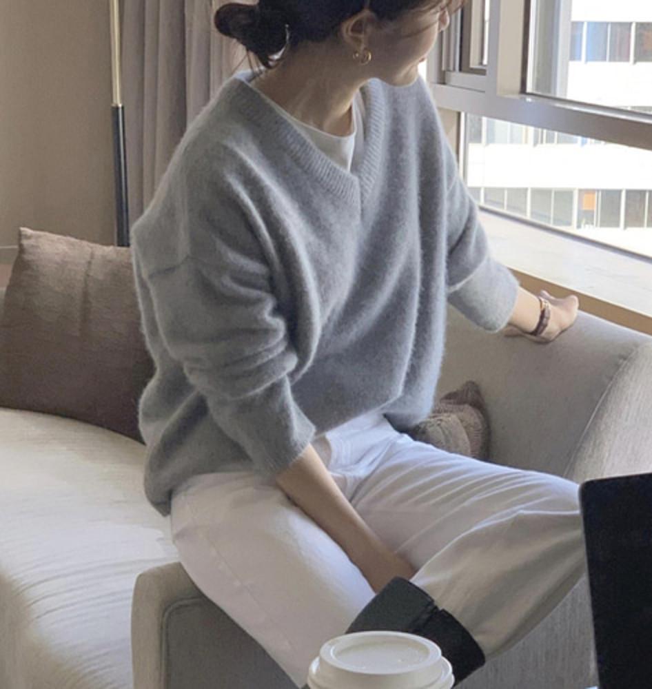 [오트당일]버베인 폭스 메리노울 브이넥 니트 (4col) verveine 앙고라