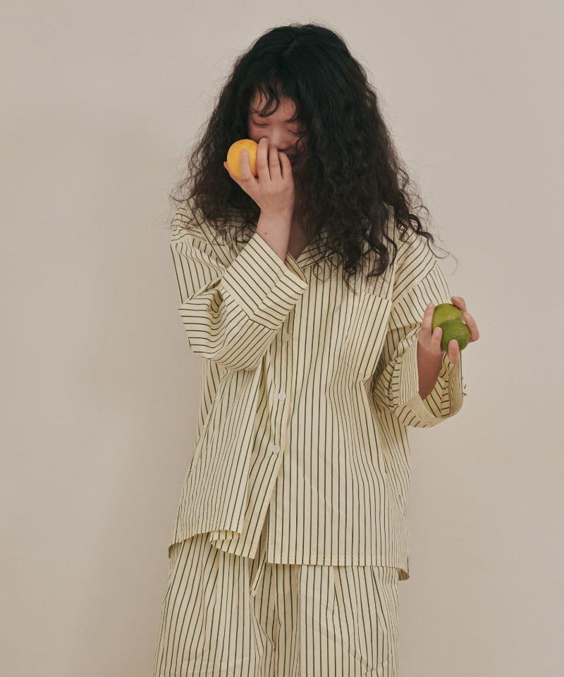 (uni)도미토리 빈 스트라이프 파자마 그린레몬