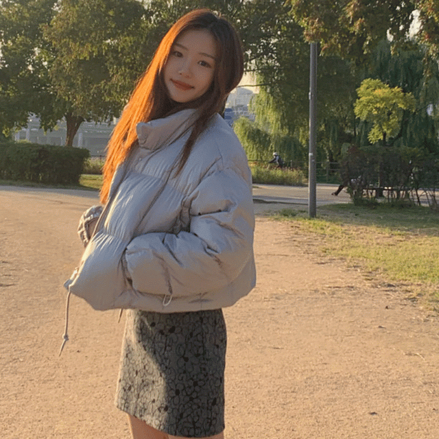 볼륨 하이넥 스트링 웰론 크롭 숏 패딩 점퍼